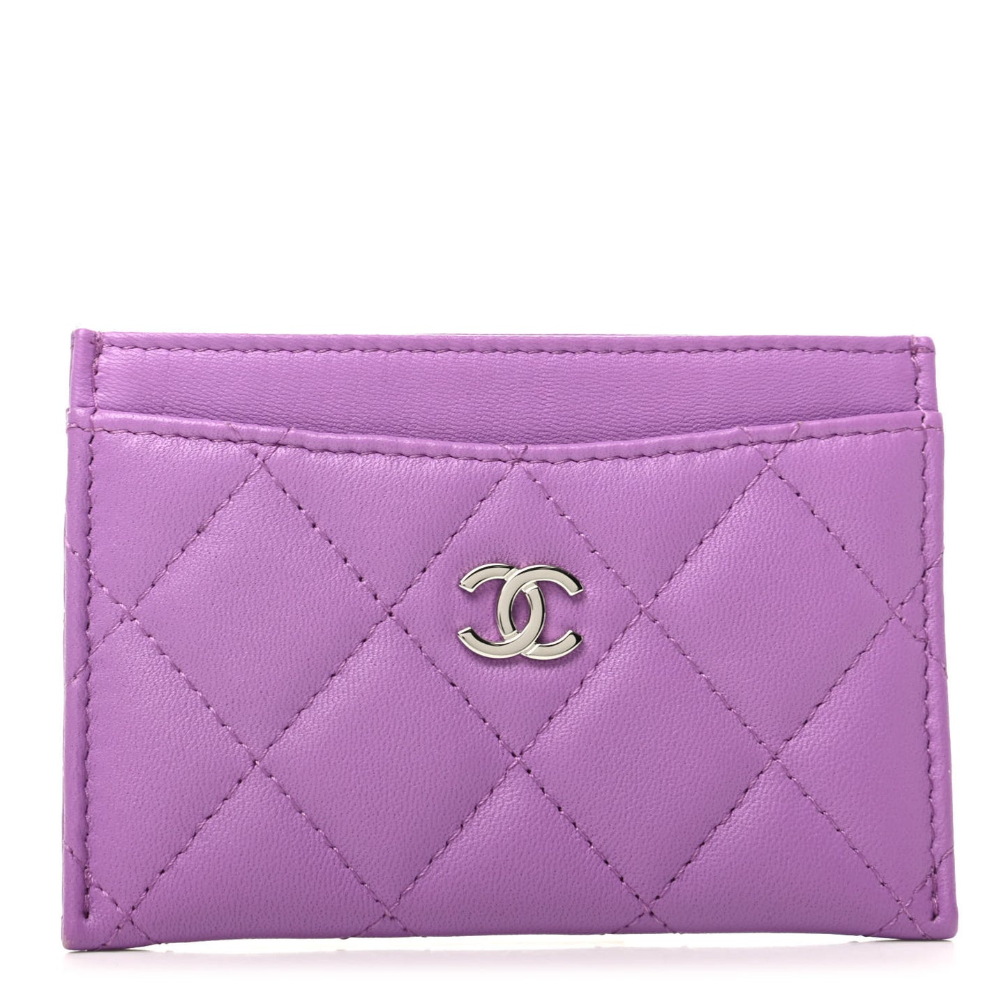 Lambskin Quilted Card Holder Purple