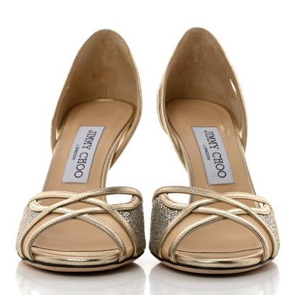 Jimmy Choo Metallic Calfskin Glitter Dyani 85 Sandals 37 Champagne 2 of 8