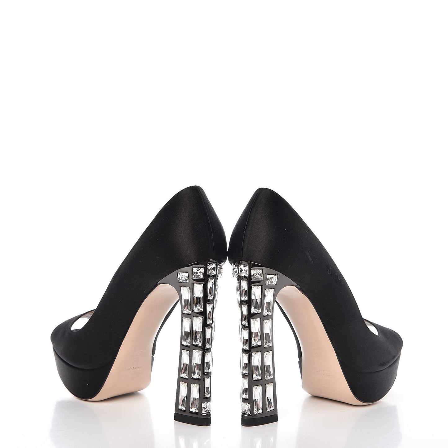 Satin Crystal Peep Toe Pumps 37 Black