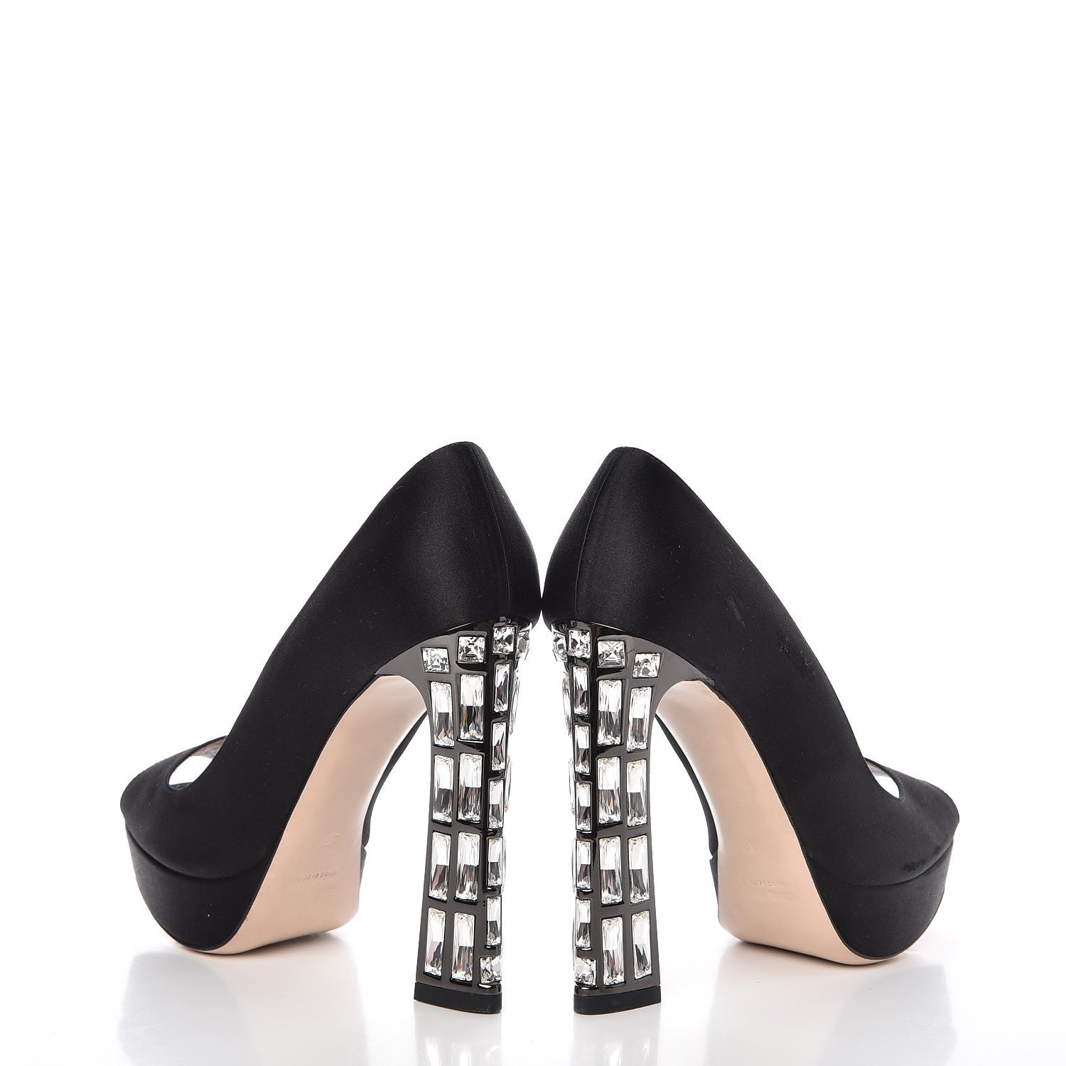 Miu Miu Satin Crystal Peep Toe Pumps 37 Black 6 of 14