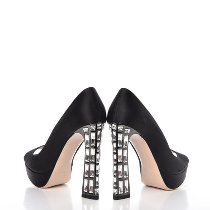 Miu Miu Satin Crystal Peep Toe Pumps 37 Black 6 of 14