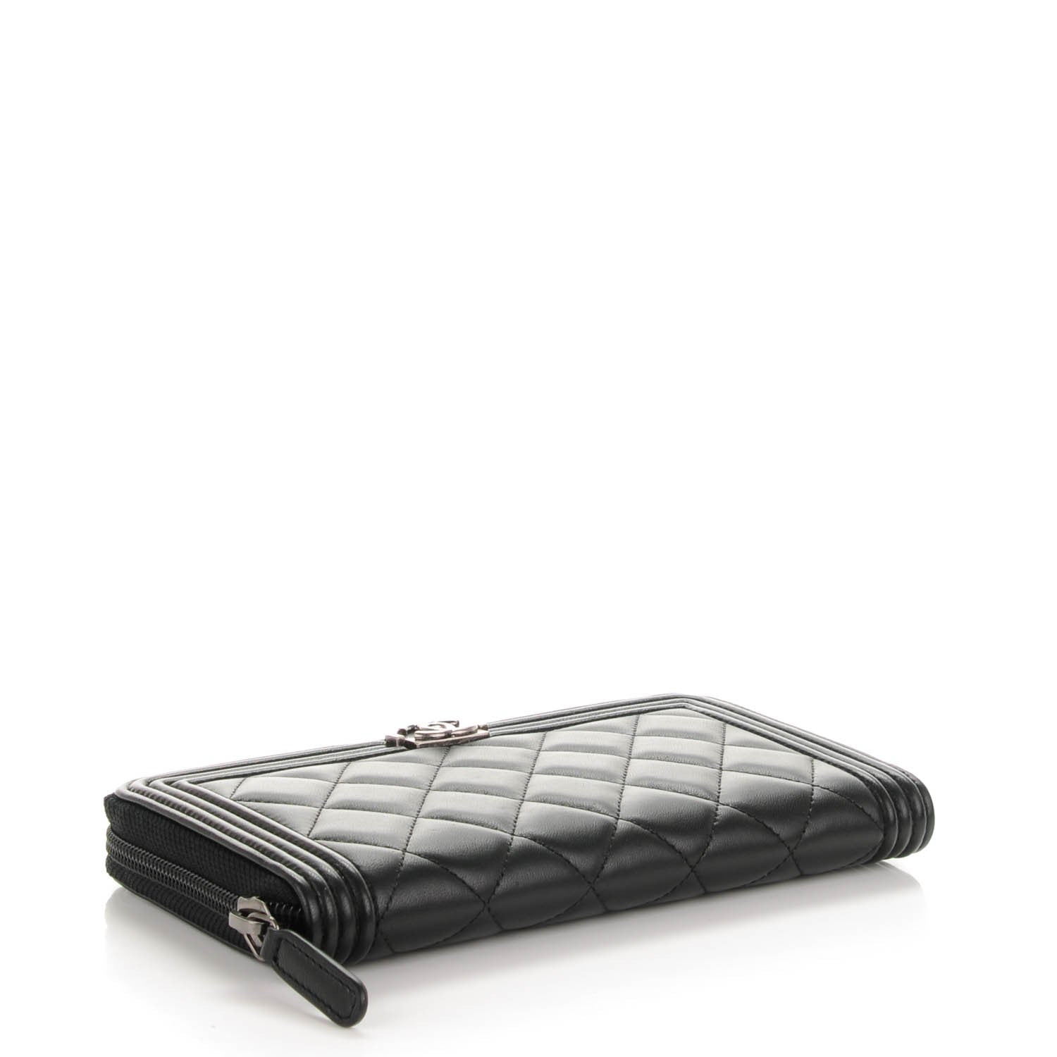 Chanel Lambskin Quilted Boy Zip Around Wallet Black 4 of 8