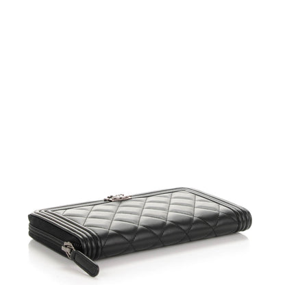 Chanel Lambskin Quilted Boy Zip Around Wallet Black 4 of 8