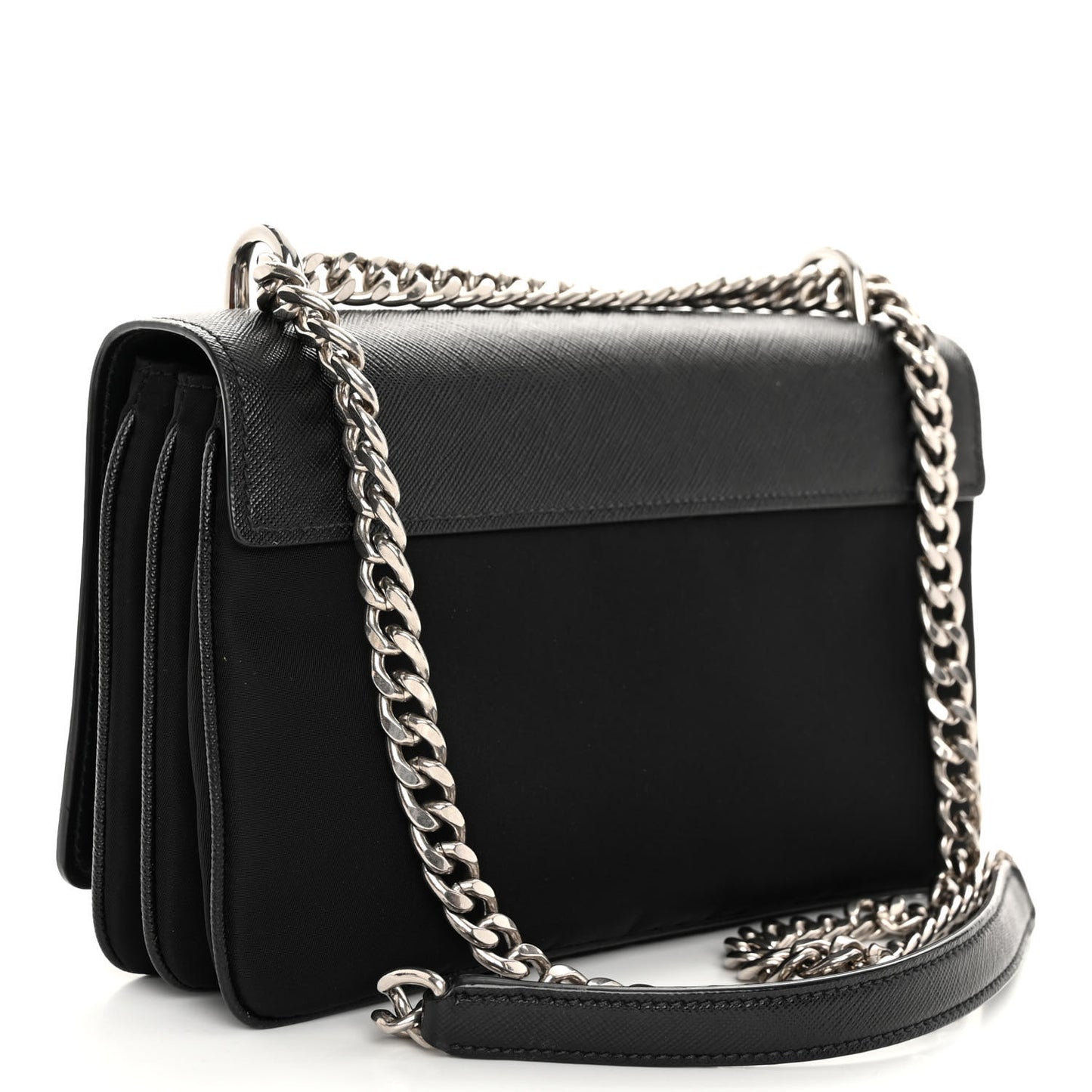 Saffiano Tessuto Nylon Chain Shoulder Bag Black