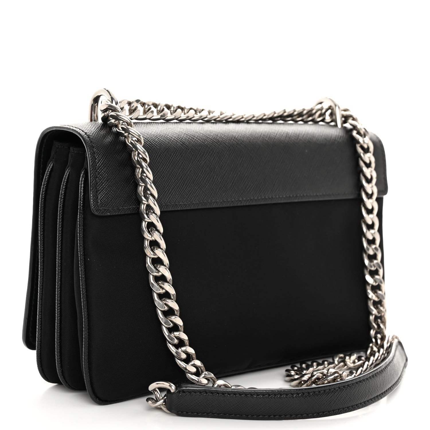 Prada Saffiano Tessuto Nylon Chain Shoulder Bag Black 3 of 9
