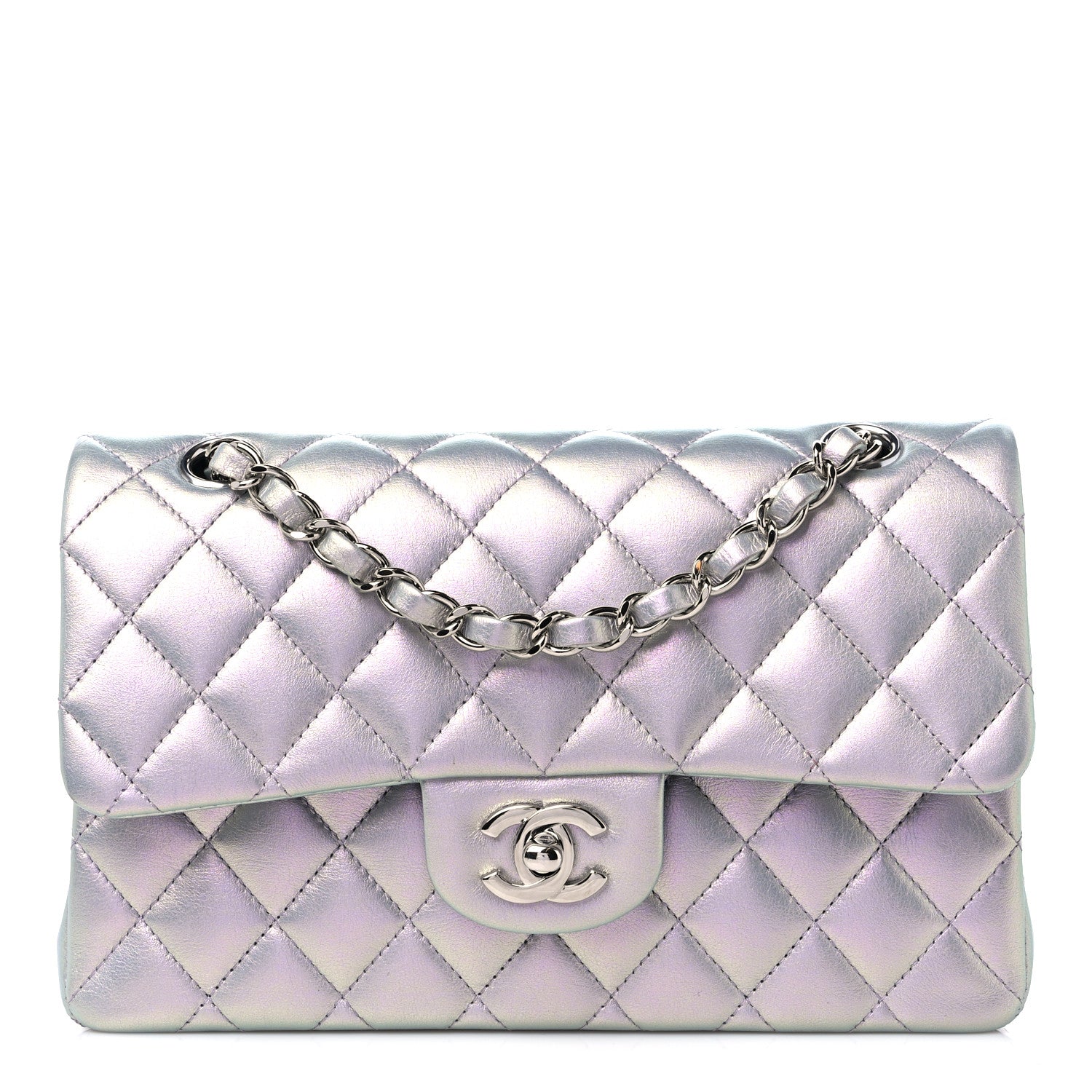 Chanel Iridescent Calfskin Quilted Small Double Flap Light Purple 1 of 13