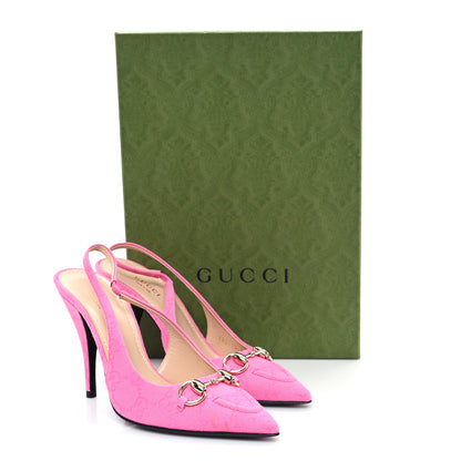 Gucci New Canvas GG Nappa Charlotte Horsebit 85mm Erin Slingback Pumps 36.5 Pink 10 of 11
