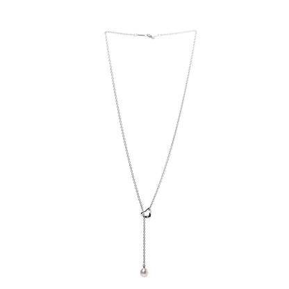 Tiffany Sterling Silver Pearl 9-9.5mm Elsa Peretti Open Heart Lariat Necklace 3 of 5