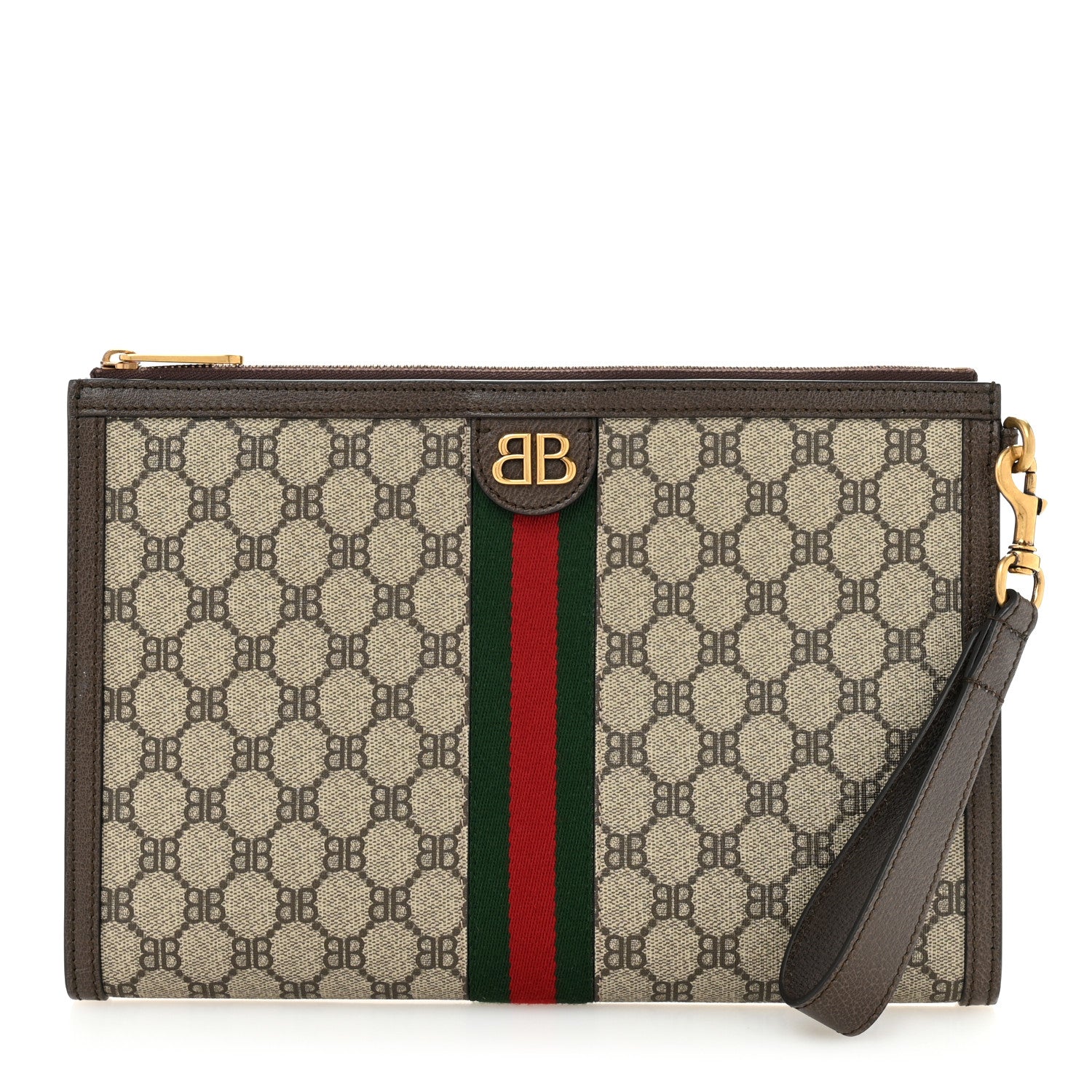 Gucci X BALENCIAGA BB Supreme Monogram Web Ophidia Wristlet Beige New Acero 1 of 9