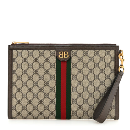 Gucci X BALENCIAGA BB Supreme Monogram Web Ophidia Wristlet Beige New Acero 1 of 9