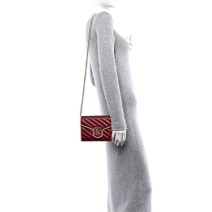 Gucci Azalea Calfskin Enamel Matelasse Diagonal Torchon GG Marmont Chain Wallet New Cherry Red Wild Rose 2 of 11