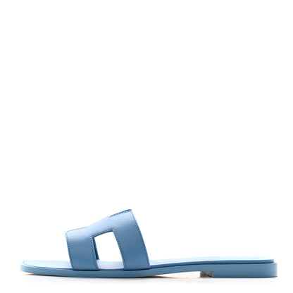 Hermes Box Calfskin Oran Sandals 37.5 Bleu Cameo 1 of 9