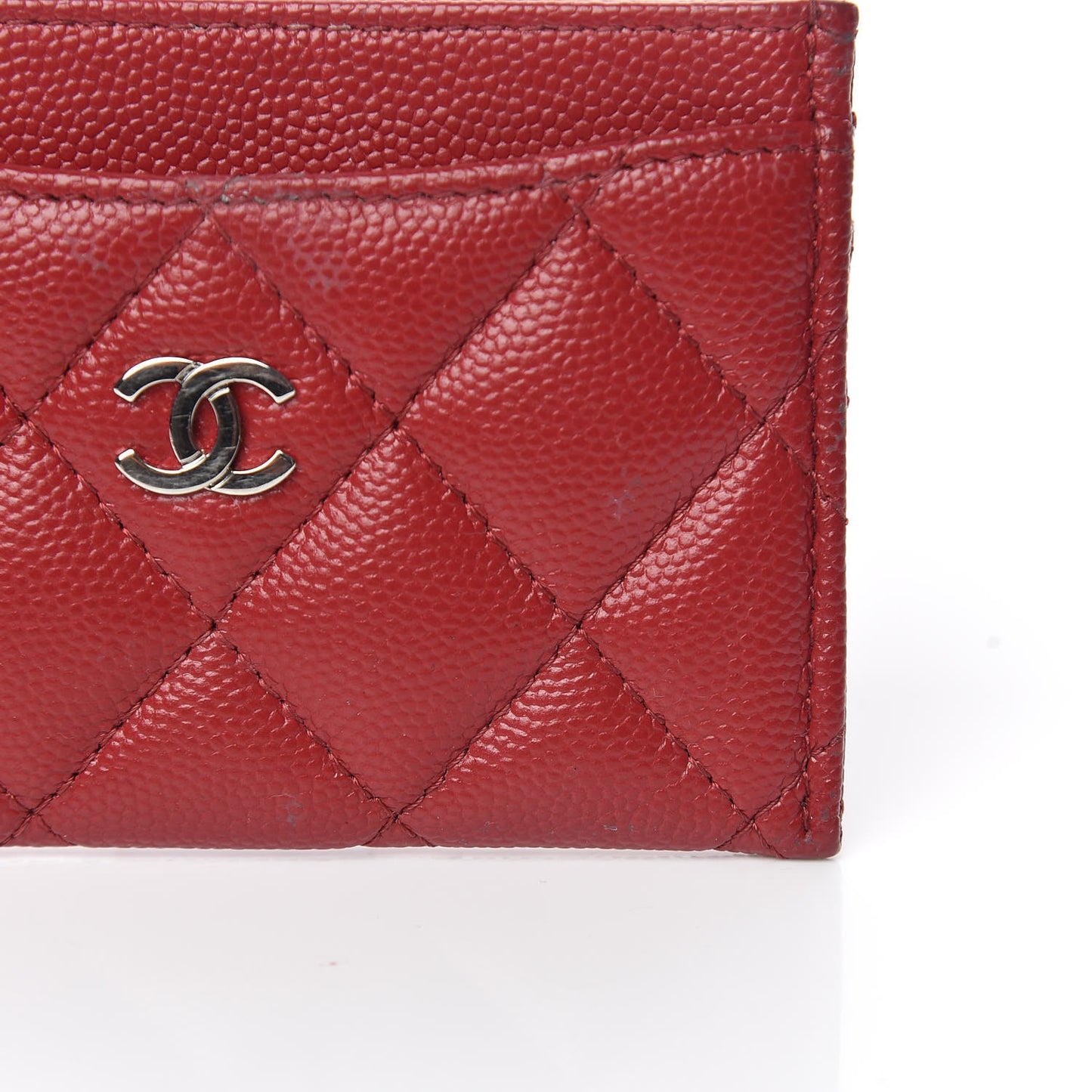Caviar Quilted CC Card Holder Dark Red