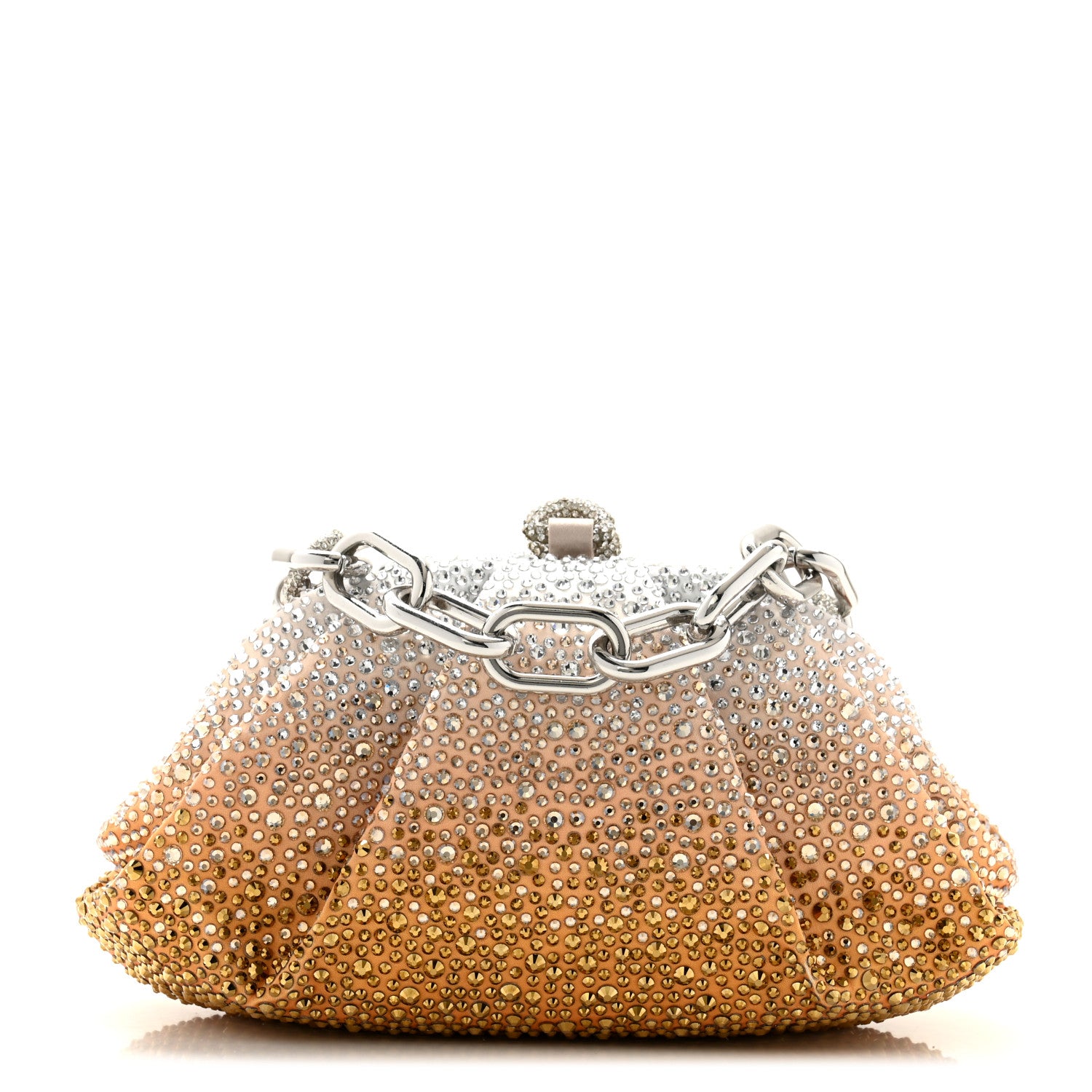 Judith Leiber Swarovski Crystal Satin Gemma Clutch Gold Silver 1 of 9