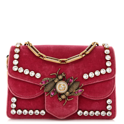 Gucci Velvet Crystal Mini Bee Broadway Shoulder Bag Light Raspberry Rose 1 of 10