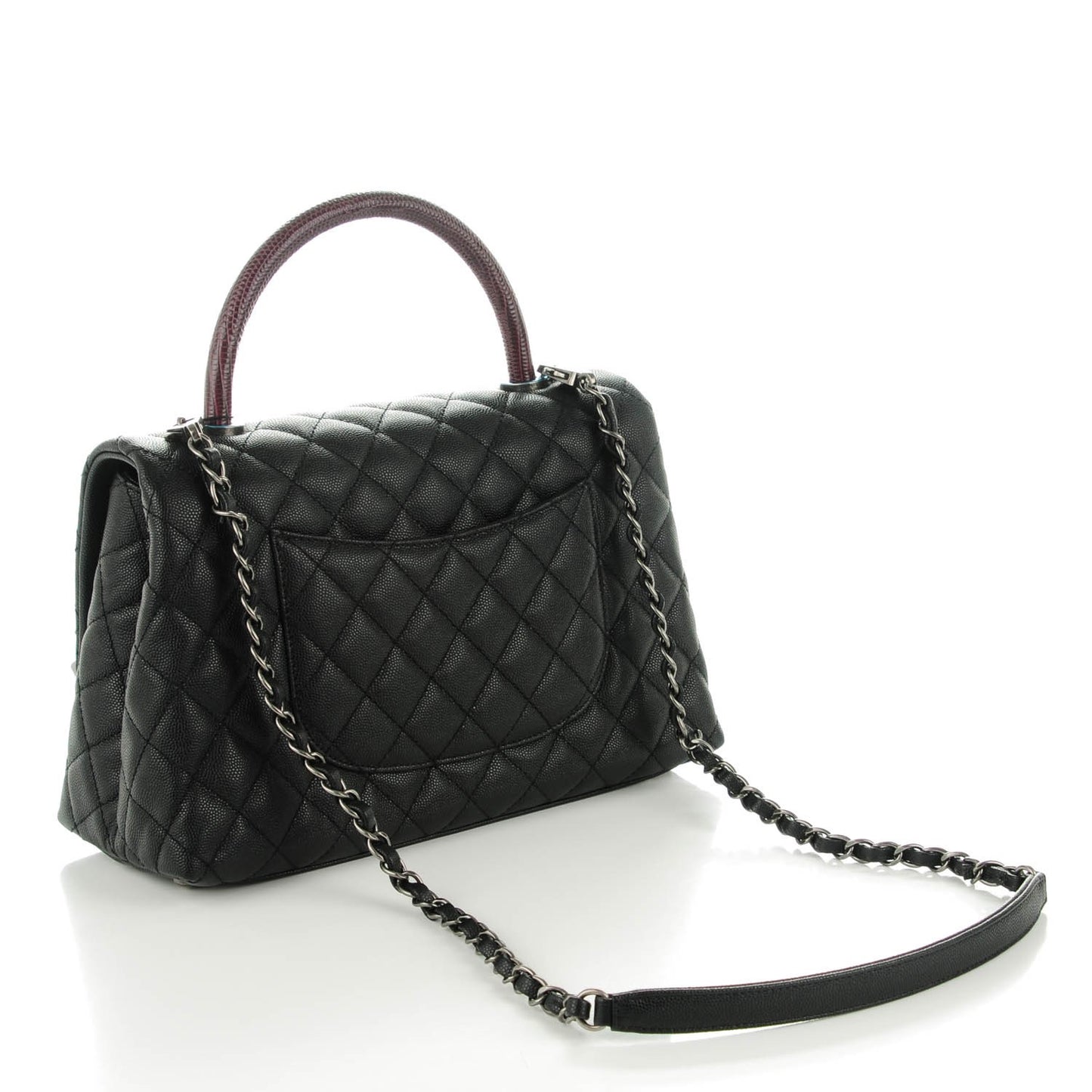 Caviar Lizard Quilted Small Coco Handle Flap Black