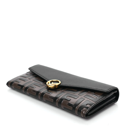 Fendi Vitello Cruise F is Fendi Bi-Color FF 1974 Embossed Continental Envelope Wallet Maya Black 7 of 7