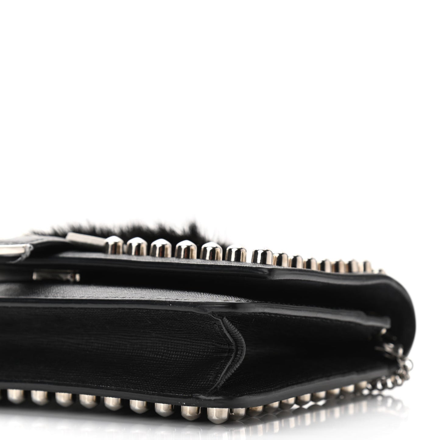 Vitello Elite Mink Fur Studded Karlito Tube Wallet on Chain Black