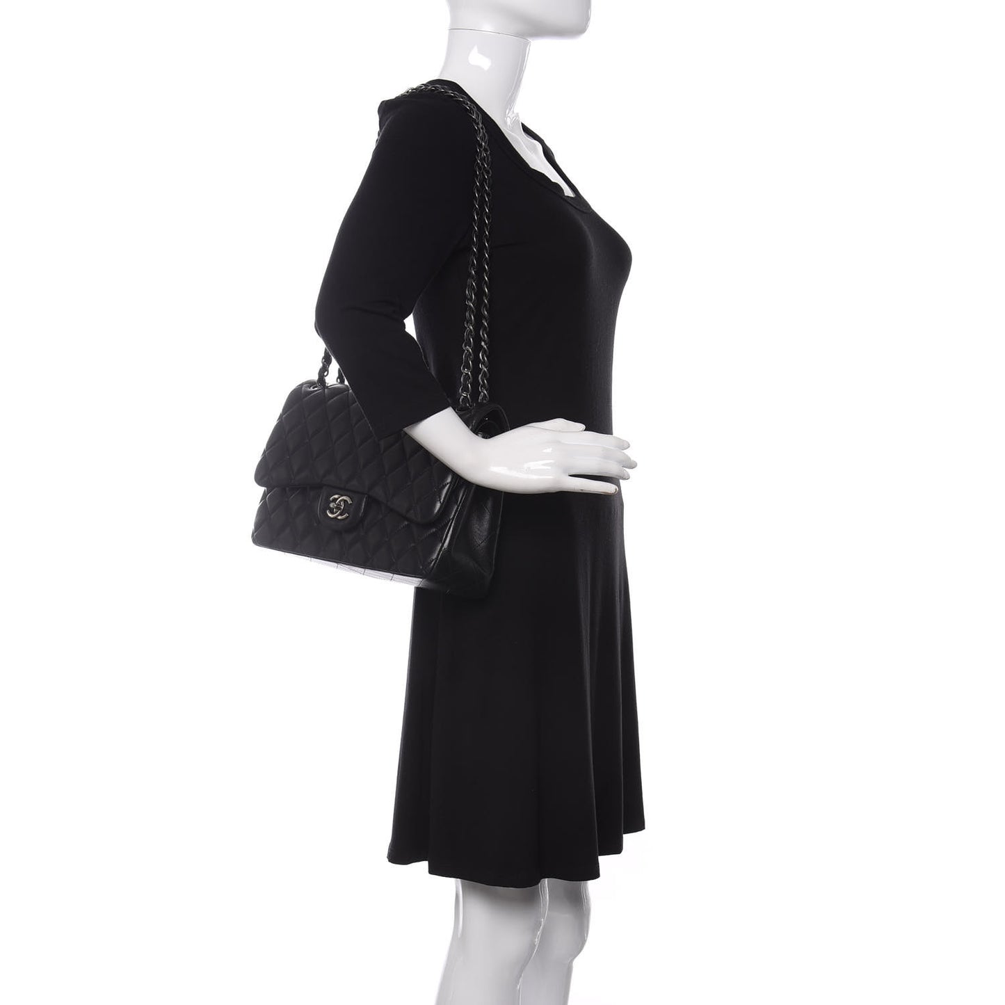 Lambskin Quilted Jumbo Double Flap Black