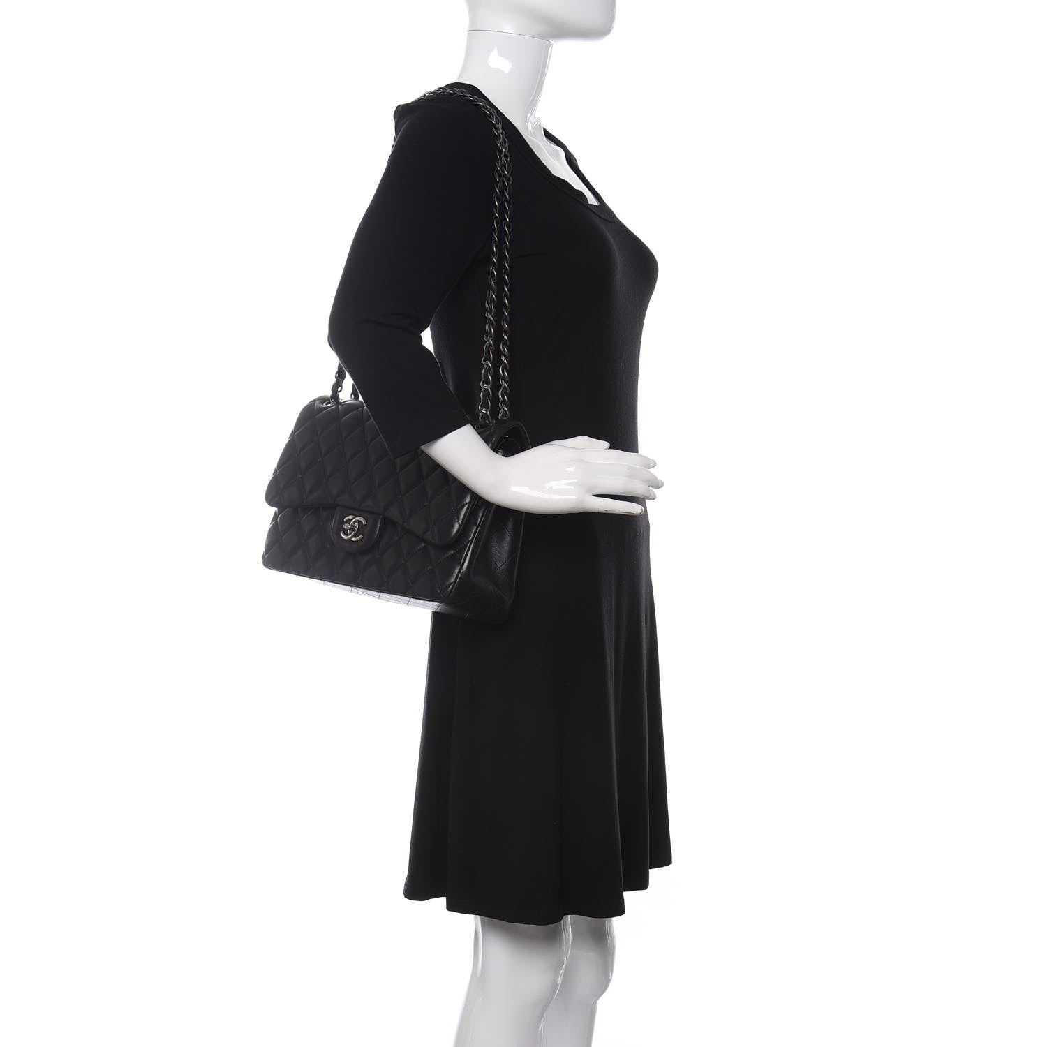 Chanel Lambskin Quilted Jumbo Double Flap Black 2 of 14