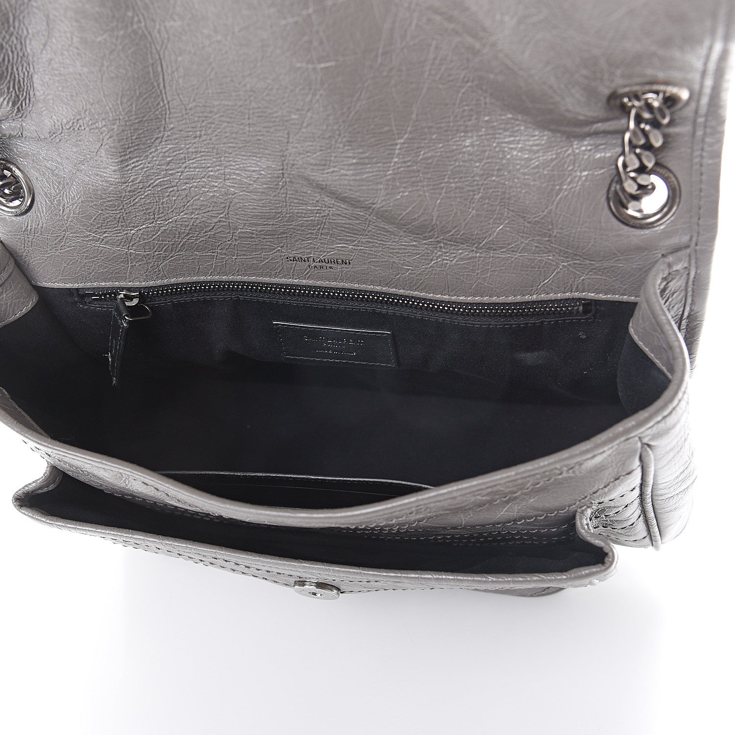 Saint Laurent Crinkled Calfskin Matelasse Monogram Medium Niki Chain Satchel Fog 4 of 8