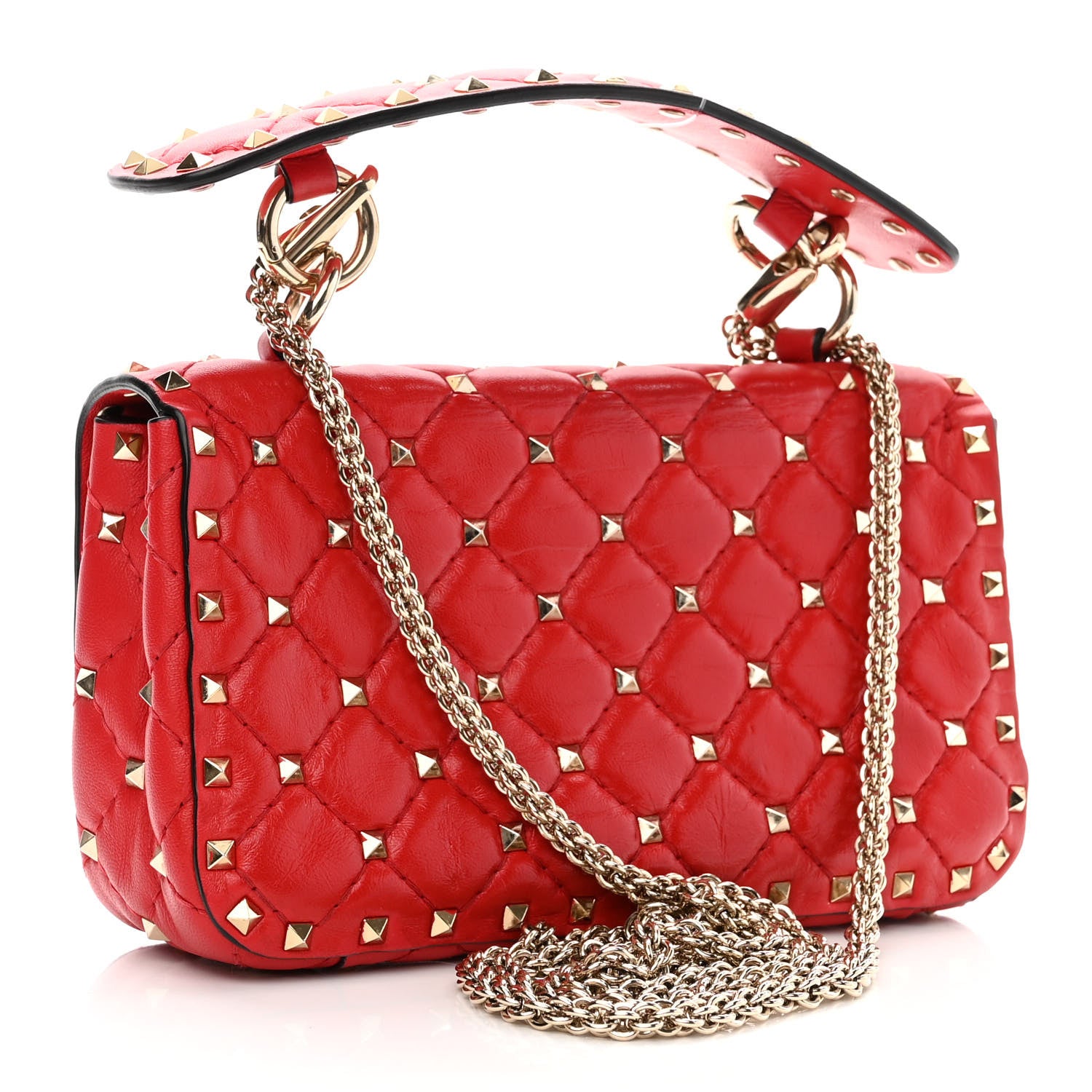 Valentino Garavani Lambskin Small Rockstud Spike Shoulder Bag Red 3 of 9