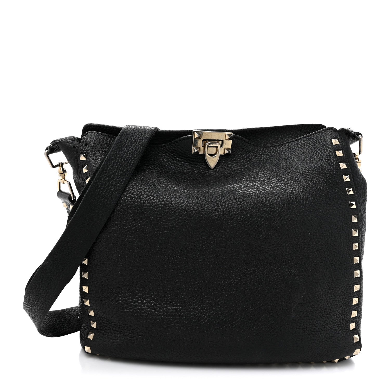 Valentino Garavani Pebbled Calfskin Small Rockstud Flip-Lock Messenger Bag Black 1 of 17