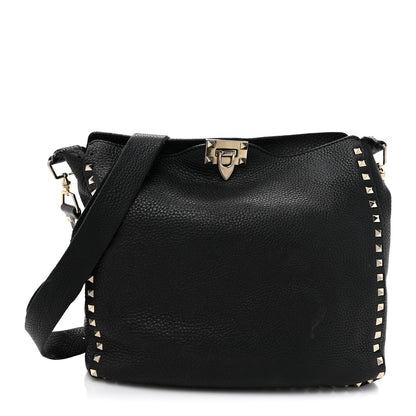 Valentino Garavani Pebbled Calfskin Small Rockstud Flip-Lock Messenger Bag Black 1 of 17