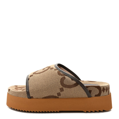 Gucci Monogram Jumbo GG Nappa Samoa Platform 40mm Slide Sandals 35 Camel Ebony New Acero 1 of 9