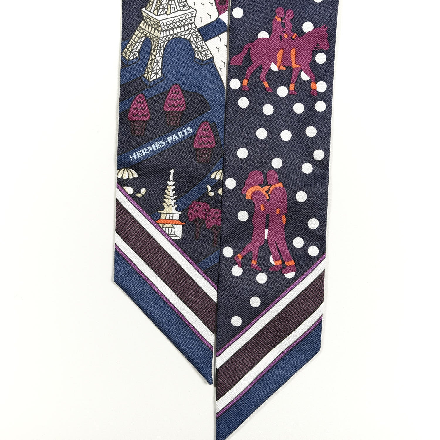 Hermes Silk Les Nouveaux Amoureux de Paris Twilly Marine Violet White 4 of 5