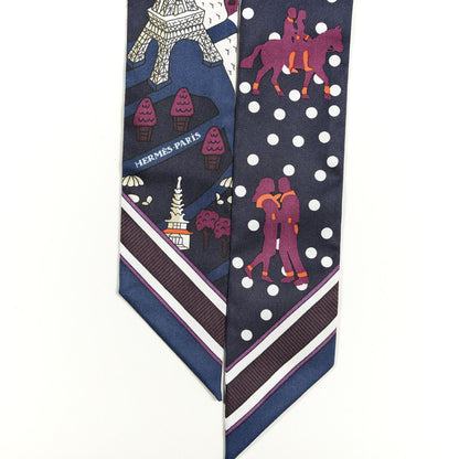 Hermes Silk Les Nouveaux Amoureux de Paris Twilly Marine Violet White 4 of 5