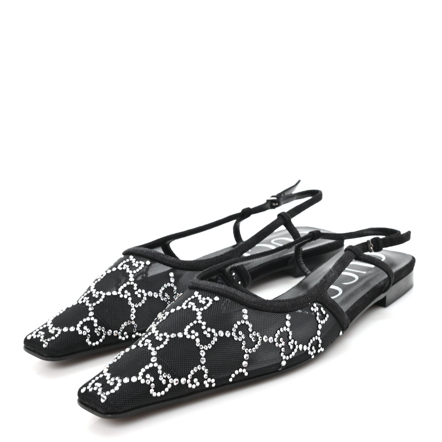 Gucci Tela Retino Kid Scamosciato Crystal GG Monogram Square G 35mm Slingback Pumps 38 Black 4 of 8