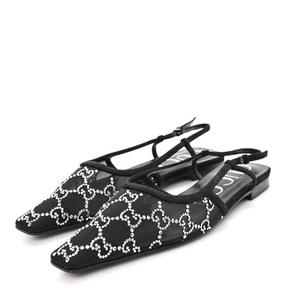 Gucci Tela Retino Kid Scamosciato Crystal GG Monogram Square G 35mm Slingback Pumps 38 Black 4 of 8