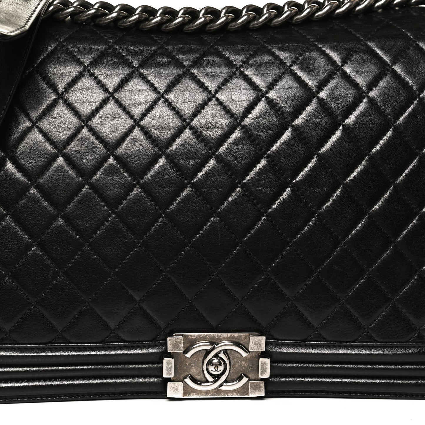 Lambskin Quilted Large Boy Flap Black