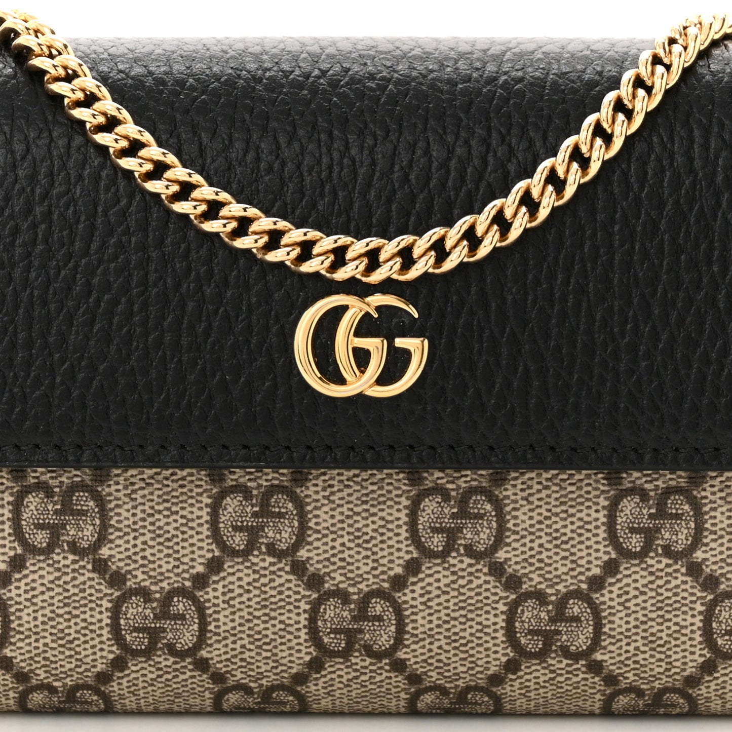 Dollar Calfskin GG Supreme Monogram Petite GG Marmont Wallet Chain Bag Black Beige Ebony