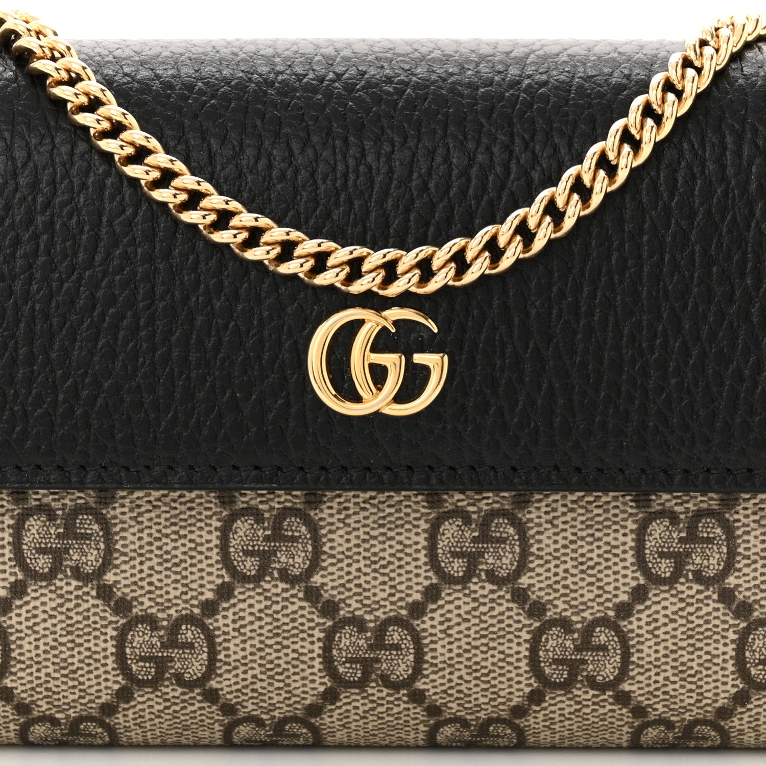 Gucci Dollar Calfskin GG Supreme Monogram Petite GG Marmont Wallet Chain Bag Black Beige Ebony 9 of 12