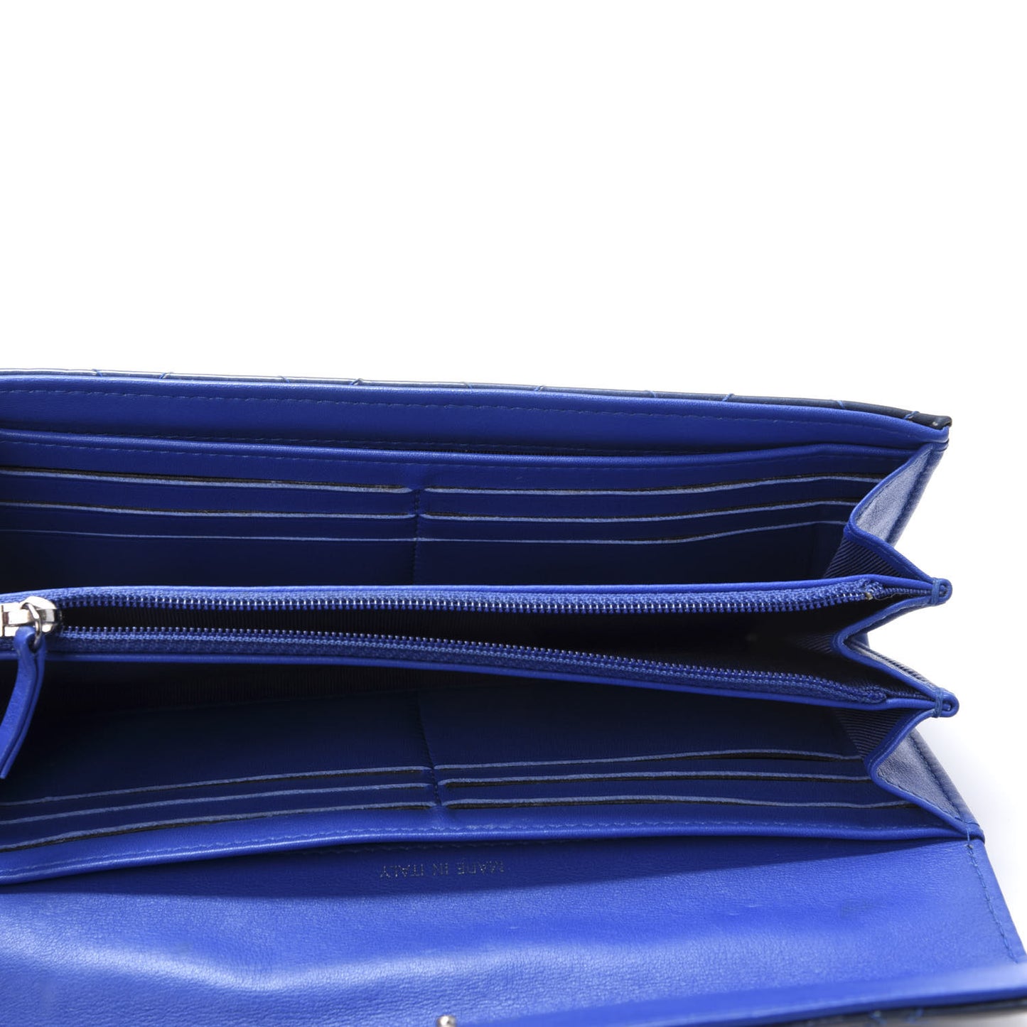 Patent Quilted Large Flap Wallet Blue
