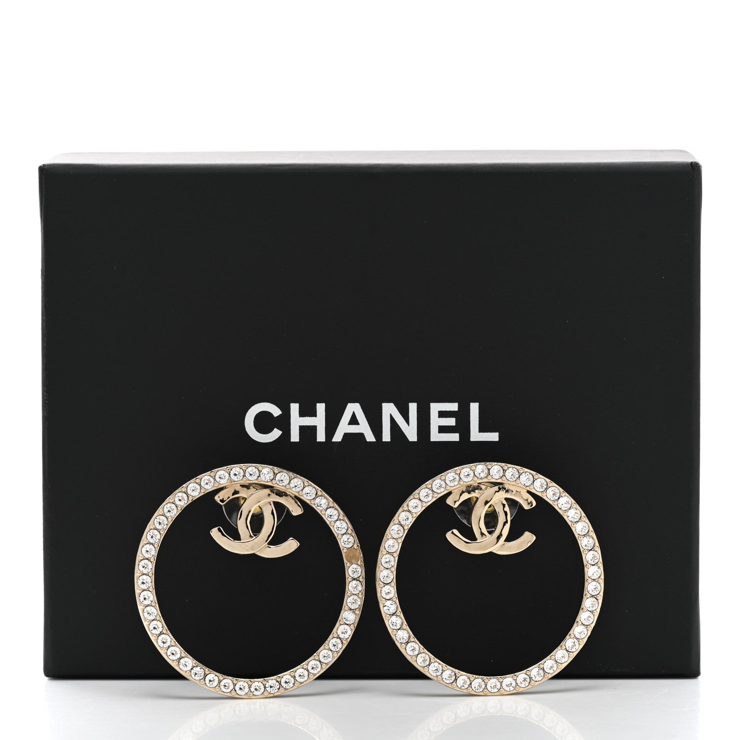 Chanel Crystal CC Large Hoop Earrings Gold 6 of 6