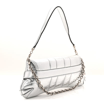Gucci Metallic Nappa Vertical Matelasse Medium Maxi Horsebit Chain Shoulder Bag Silver 3 of 11