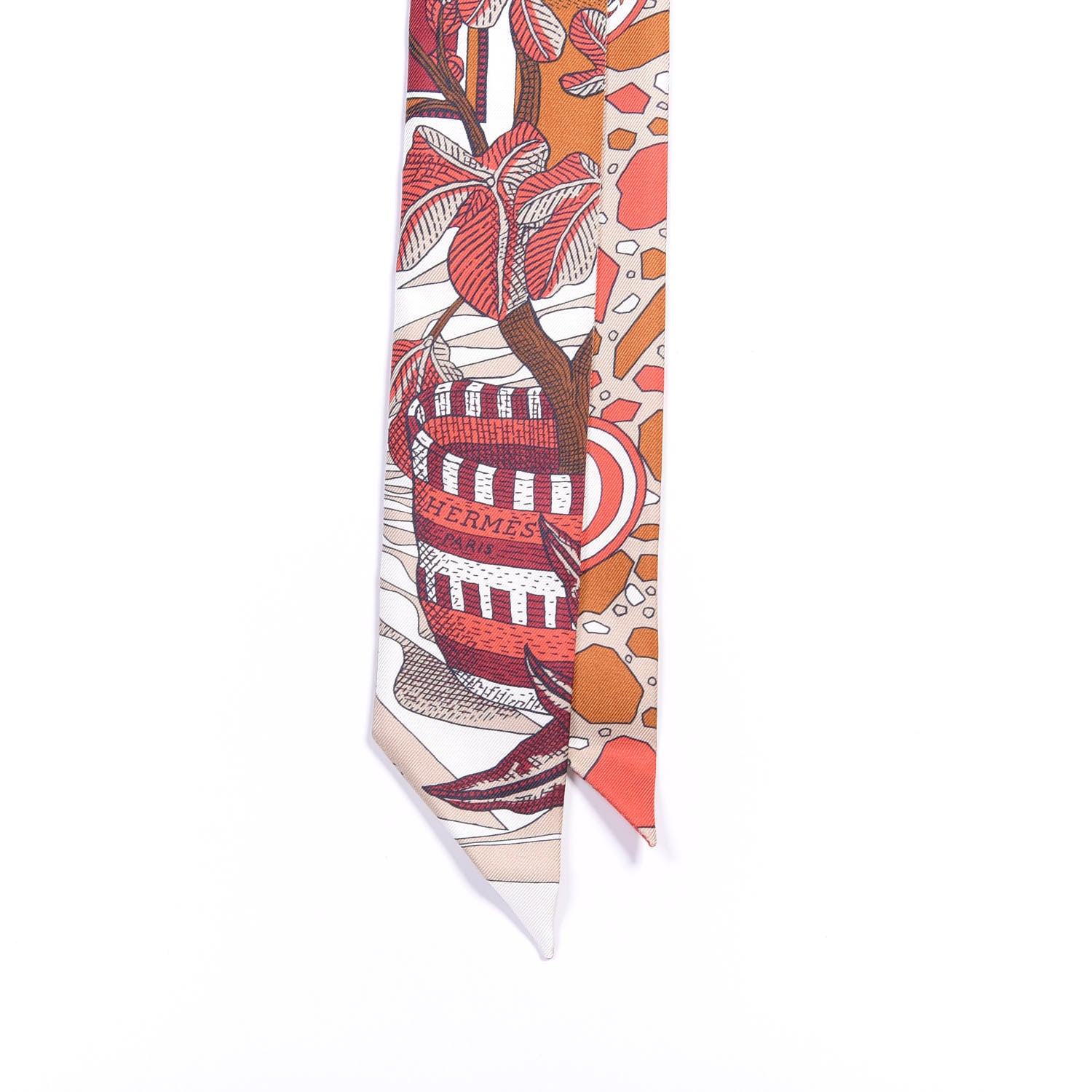 Hermes Silk La Danse Des Amazones Twilly Beige Corail Brun 2 of 4