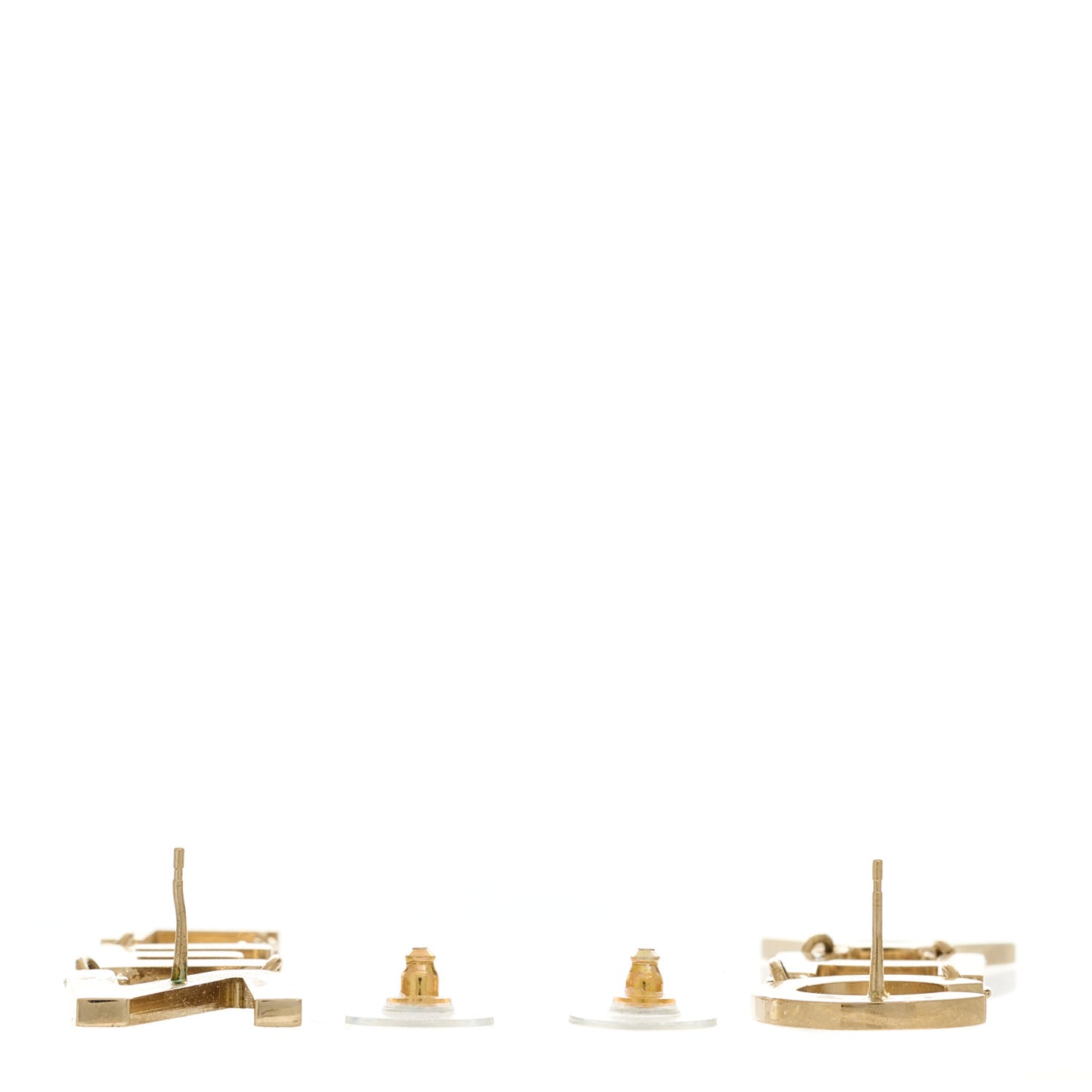 Metal Cha-Nel Logo Drop Earrings Gold
