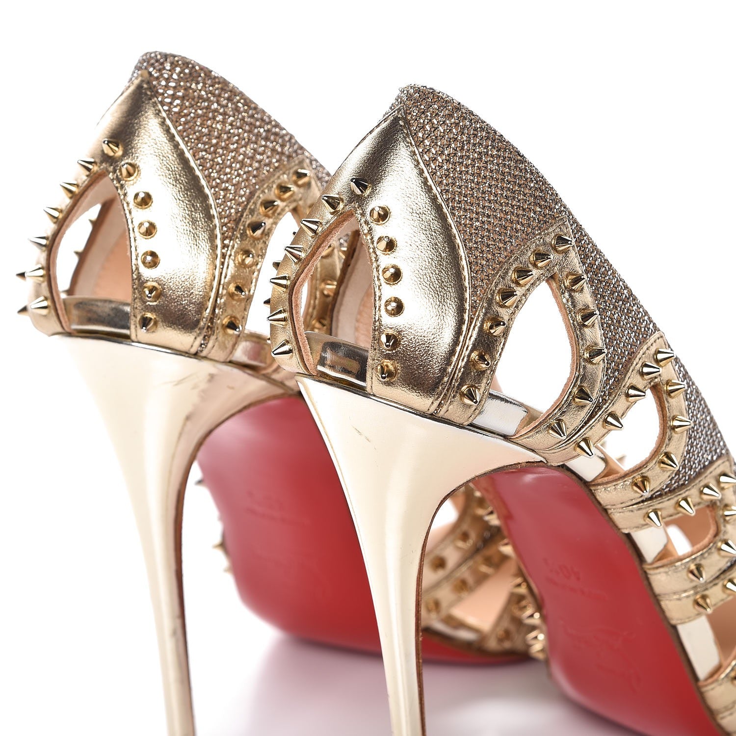 Christian Louboutin Glitter Silk Nappa Spiked Circus City 120 Pumps Gold 17 of 19