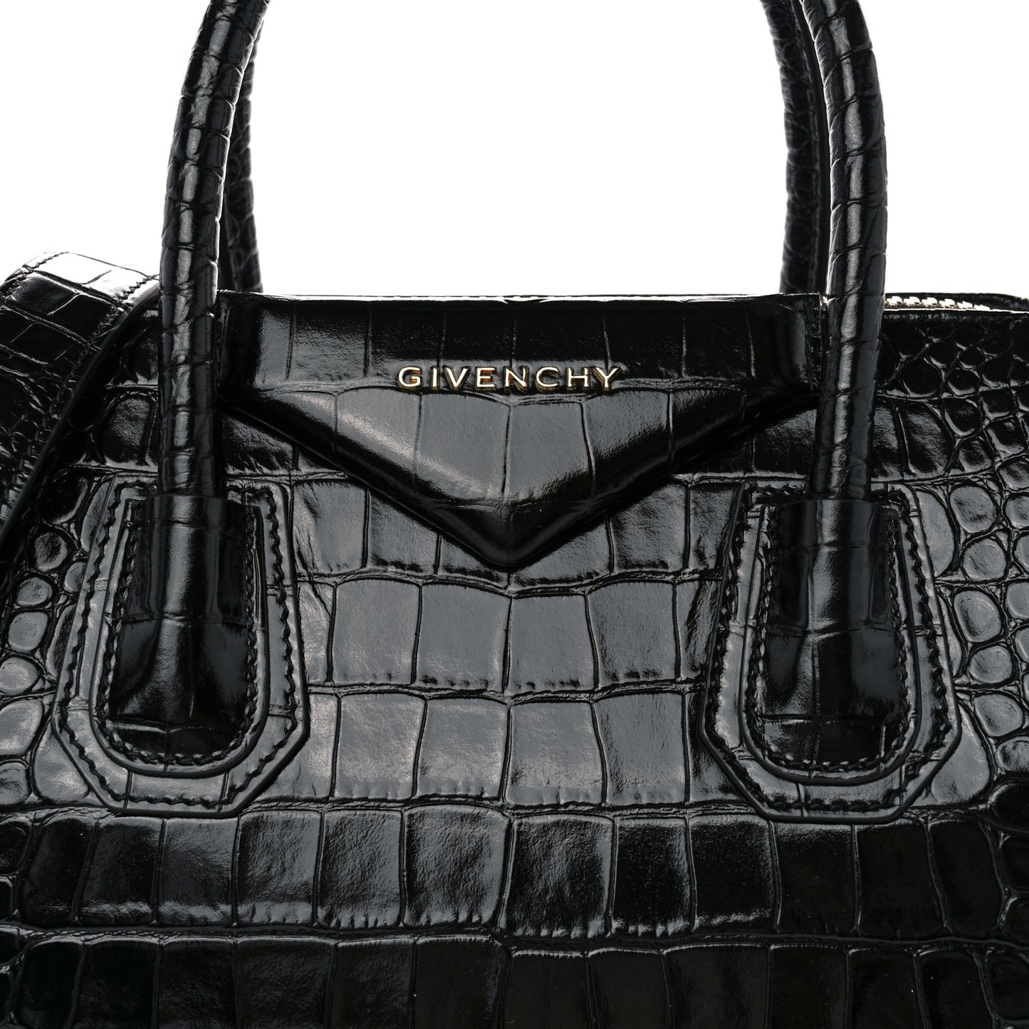 Calfskin Crocodile Embossed Small Antigona Black
