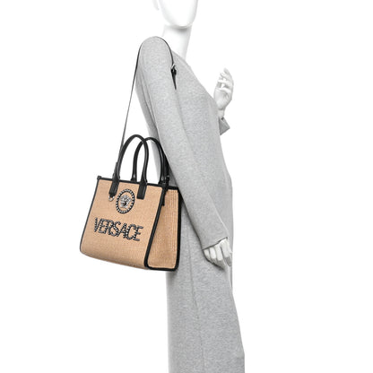 Versace Raffia Studded La Medusa Tote Beige 2 of 9