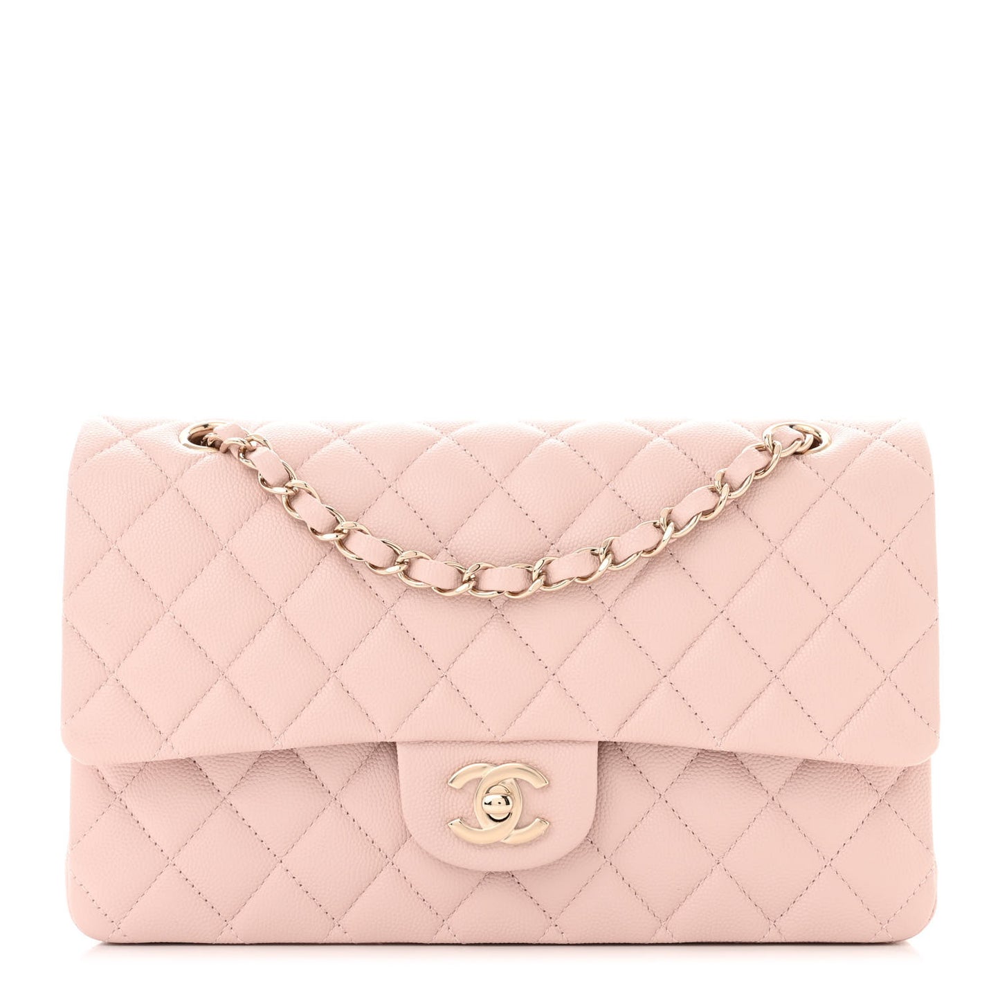 Caviar Quilted Medium Double Flap Light Pink