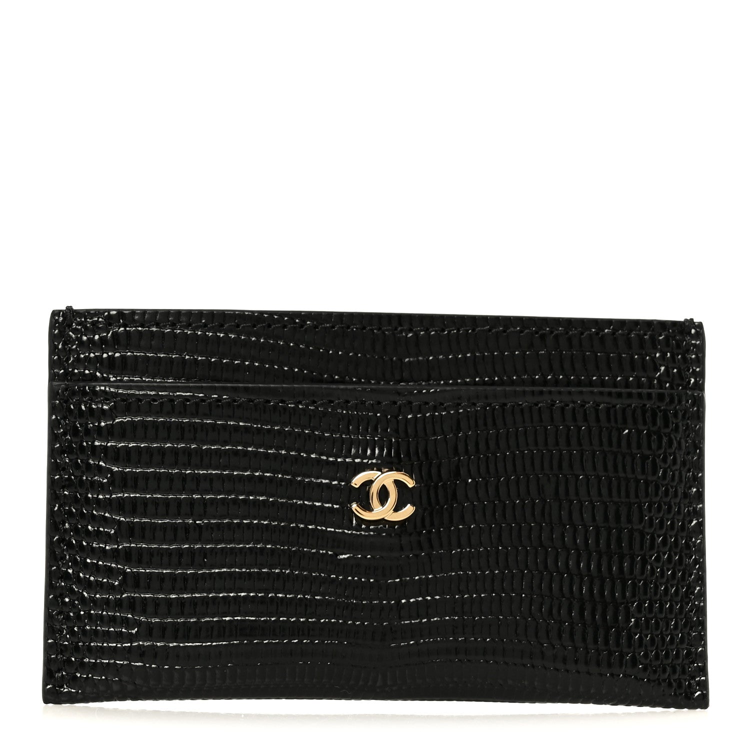 Chanel Calfskin Lizard Embossed Card Holder Black 1 of 9
