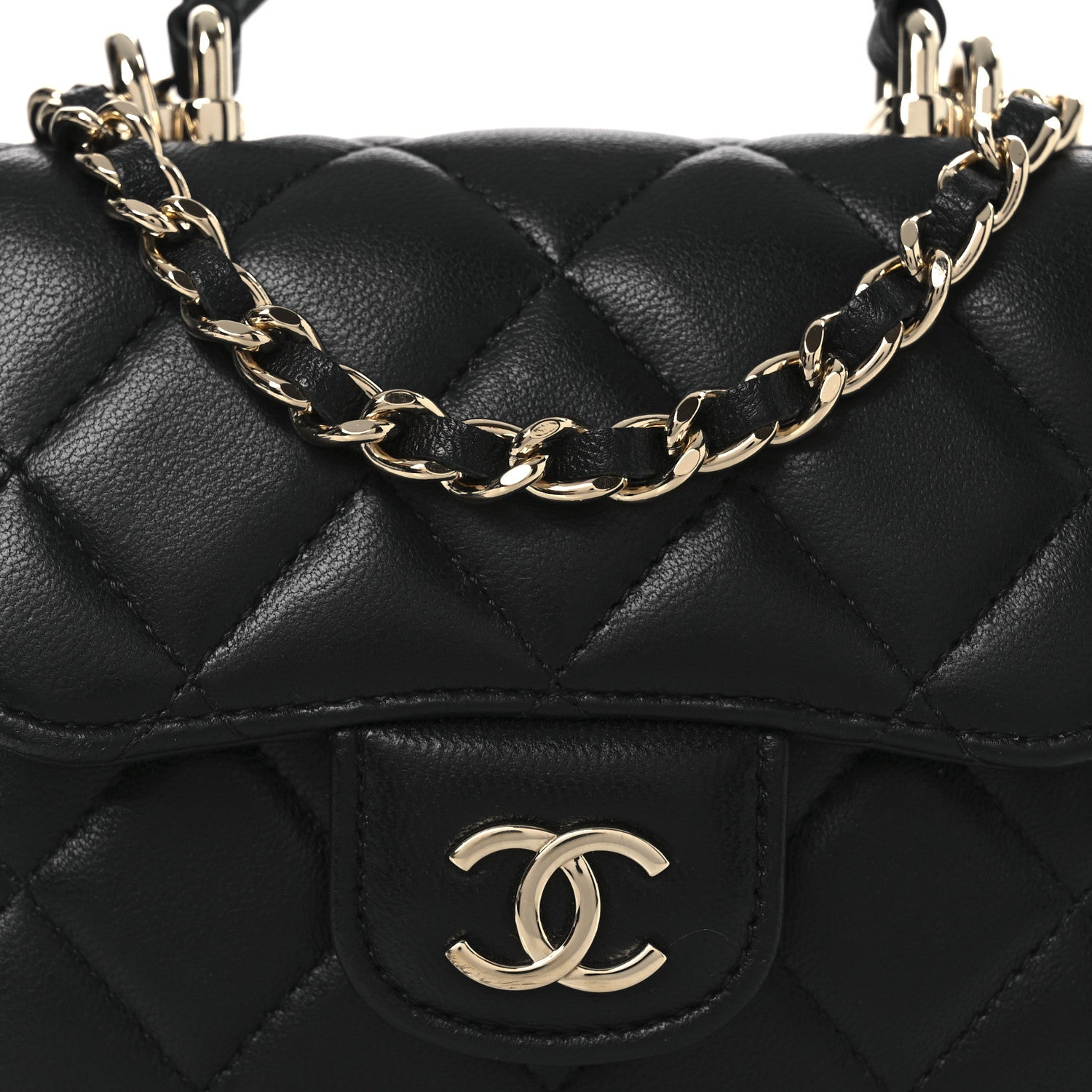 Chanel Lambskin Quilted Top Handle Flap Clutch With Chain Black 8 of 11