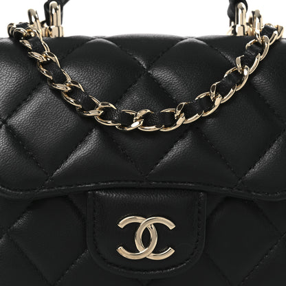 Chanel Lambskin Quilted Top Handle Flap Clutch With Chain Black 8 of 11