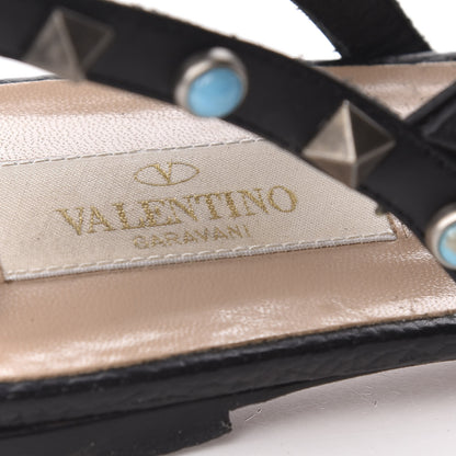 Valentino Garavani Calfskin Rockstud Rolling Ankle Wrap Flat Thong Sandals 39.5 Black 6 of 11