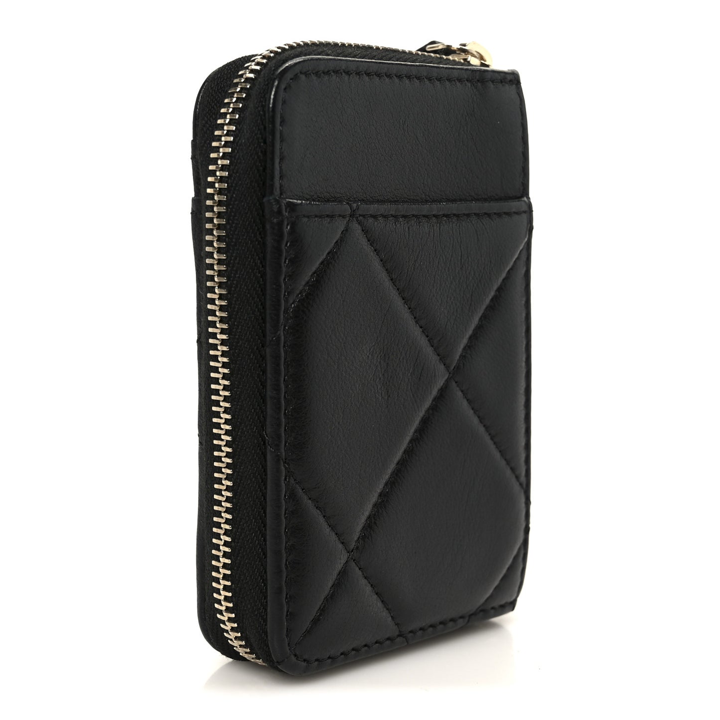 Lambskin Quilted Chanel 19 Vertical Zip Card Holder Wallet Black